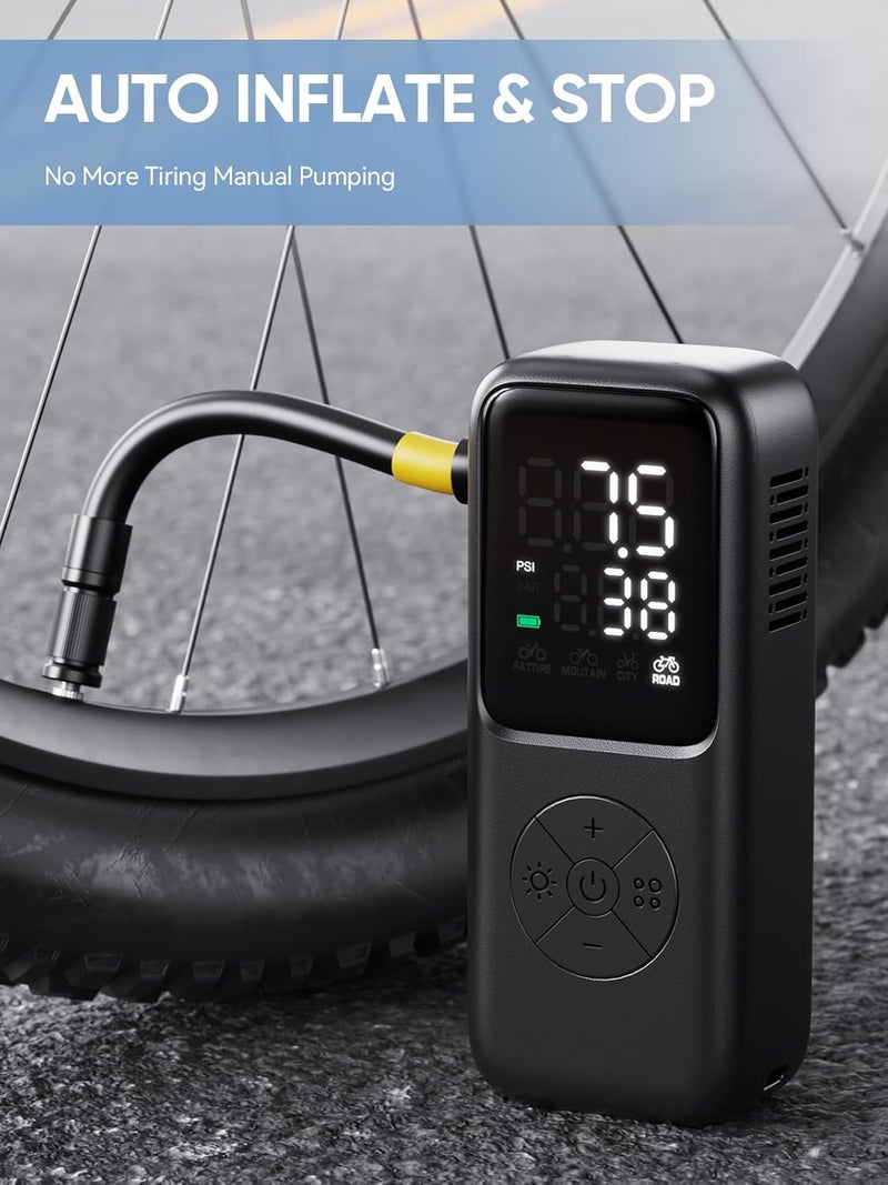 GPUTEK Mini Electric Bike Pump,120 PSI Bike Pump Portable with Guage Auto Stop, Bicycle Pump with Presta and Schrader, Bike Tire Pump Valve for Road Bicycle, Mountain Bike, E-Bike,Sports Ball - Image 3